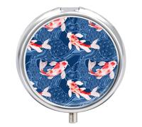 Pastillero Redondo Pescado Carpa Textura Olas Japonesas Pastillero Portátil Organizador Vitaminas Contenedor Con 3 Compartimentos