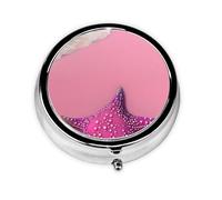 Pastillero redondo Pink Sand Beach, ligero y portátil, con 3 insertos de plástico, adecuado para llevar en bolsillos o carteras.