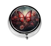 Pastillero redondo portátil con diseño de mariposas y flores, cabe en el bolsillo de tu bolso, pastillero ligero de 3 compartimentos,