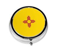 Pastillero redondo portátil con la bandera de Nuevo México, cabe en el bolsillo de tu bolso, pastillero ligero de 3 compartimentos,