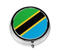 Pastillero redondo portátil con la bandera de Tanzania, cabe en el bolsillo de tu bolso, pastillero ligero de 3 compartimentos,