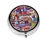 Pastillero redondo portátil con varias banderas, cabe en el bolsillo de tu bolso, pastillero ligero de 3 compartimentos,