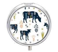 Pastillero Redondo Pradera De Vacas Y Cabras Pastillero Con 3 Rejillas, Con Espejo, Portátil, A De Humedad, Distribuidor De Metal, Caja De Almacenamiento, Regalo Único