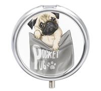Pastillero Redondo Pug Cachorro Pastillero Portátil Organizador Vitaminas Contenedor Con 3 Compartimentos