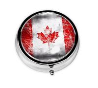 Pastillero redondo retro de la bandera de Canadá, ligero y portátil, con 3 insertos de plástico, adecuado para llevar en bolsillos o carteras.