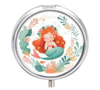 Pastillero Redondo Sirena Hermosa Floral Mar Wreath Pastillero Portátil Organizador Vitaminas Contenedor Con 3 Compartimentos