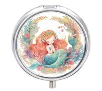 Pastillero Redondo Sirena Hermosa Floral Mar Wreath Pastillero Portátil Organizador Vitaminas Contenedor Con 3 Compartimentos