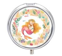 Pastillero Redondo Sirena Hermosa Floral Mar Wreath Pastillero Portátil Organizador Vitaminas Contenedor Con 3 Compartimentos
