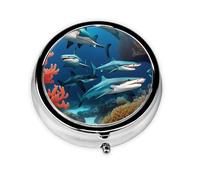 Pastillero redondo Submarine Shark Coral, se puede poner en la cartera, bolsillo, ligero y cómodo, pastillero de 3 compartimentos, pastillero portátil,