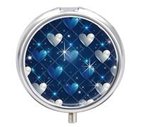Pastillero Redondo Tarjeta Diamante Azul Pastillero Portátil Organizador Vitaminas Contenedor Con 3 Compartimentos