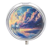 Pastillero Redondo Unicornio Azul Nubes Arco Iris Pastillero Portátil Organizador Vitaminas Contenedor Con 3 Compartimentos