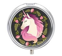 Pastillero Redondo Unicornio Floral Wreath Pastillero Portátil Organizador Vitaminas Contenedor Con 3 Compartimentos