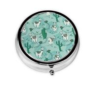 Pastillero redondo verde de alpaca con llama, bonito pastillero pequeño, mini pastillero, pastillero redondo de metal, pastillero de viaje