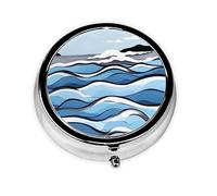 Pastillero redondo Waves Lapping at The Rocks. Organizador de medicamentos diario portátil, diseño fácil de transportar.