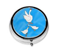 Pastillero redondo White Goose House, ligero y portátil, con 3 insertos de plástico, adecuado para llevar en bolsillos o carteras.