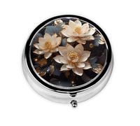 Pastillero redondo y portátil de loto dorado bohemio, cabe en el bolsillo de tu bolso, pastillero ligero de 3 compartimentos,