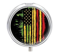 Pastillero retro de la bandera afroamericana con 3 compartimentos, pequeño, portátil, organizador de pastillas para bolso de bolsillo