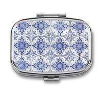 Pastillero Retro Pastillero Datura Patchwork Azul Y Blanco Pequeño Joyero Caja De Almacenamiento Retro Medicina Vitamina Pastillero Caja De Almacenamiento