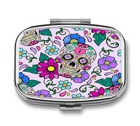 Pastillero Retro Pastillero Flor Calavera A01 Pequeño Joyero Caja De Almacenamiento Retro Medicina Vitamina Pastillero Caja De Almacenamiento