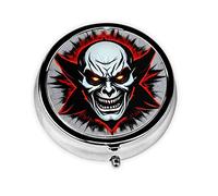 Pastillero rojo y negro con diseño de fantasmas malvados, organizador redondo de 3 compartimentos, pastillero portátil de viaje para viajes.