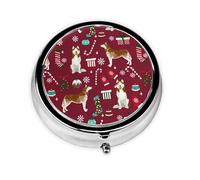 Pastillero RubyMeta con 3 compartimentos, organizador portátil, con diseño de perro husky, bastones de caramelo y medias navideñas.