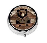 Pastillero rústico Lodge Bearround, organizador redondo de 3 compartimentos y pastillero de viaje portátil para viajes.