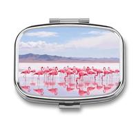Pastillero Salt Lake Flamingo con espejo, 2 compartimentos, impermeable, para bolso, con agarre antideslizante, organizador de medicamentos de viaje, contenedor para vitaminas, aceite de pescado y su