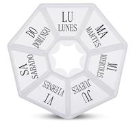 Pastillero Semanal 1 Toma Español, Pastillero Transparente Diario con 7 Compartimentos, Pastillero Portátil de 7 Días, Clasificador de Medicamentos y Dispensador Comprimidos para Viaje, Octágono