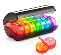 Pastillero Semanal 2 Tomas Con Caja, pastillero diario 7 Dias XL grande pastillero con 14 Compartimentos pastillero viaje Español con organizador para vitaminas, aceites de pescado