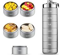 Pastillero Semanal Apilable A Prueba De Humedad | Organizador De Medicamentos De 7 Compartimentos | Pastillero De Aleación De Aluminio Portátil Para Llavero Y Mosquetón