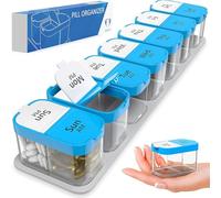 Pastillero semanal extra grande - Pastillero diario XL - Pastillero de 7 días Am Pm Pastillero Jumbo para suplementos, pastillero grande dos veces al día de gran tamaño (azul/blanco)