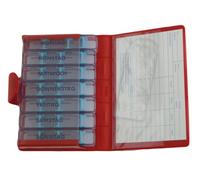 Pastillero semanal, medidos-luce, rojo, versión alemana, estuche 7 días individuales, 28 compartimentos modulables, para medicamentos de poco voluminosos. Funda sólida, rígida de material sintético