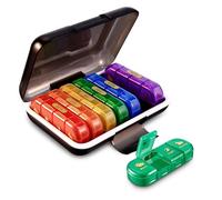 Pastillero semanal para 7 días, 4 veces al día (mañana/mediodía/noche/respaldo), compartimentos grandes para tabletas, vitaminas, aceites de pescado y suplementos, estuche portátil para medicamentos