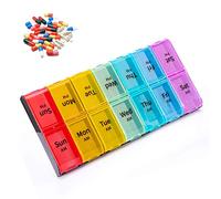 Pastillero semanal para 7 días, colorido estuche de almacenamiento para medicamentos, suplementos, vitaminas y aceite de hígado de bacalao, dispensador de pastillas 2 veces al día
