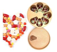 Pastillero semanal - Pastillero diario, pastillero fácil de abrir | Pastillero diario portátil, portapíldoras grande con compartimentos de madera, dispensador de medicamentos para viajes,