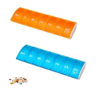 Pastillero Semanal Transparente de 7 Compartimentos - Set de 2 Contenedores (1 Azul, 1 Naranja) - Organizador Diaria de Medicamentos, Fácil de Usar y Práctico para Cada Día