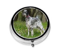 Pastillero, Setter Inglés Césped Mascotas Perros Setter Inglés Estuche Redondo para Pastillas Organizador de Medicinas Pastillero de Viaje Organizador de Pastillas de Viaje