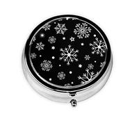 Pastillero sin costuras negro blanco copo de nieve personalizado viaje pastillero redondo pastillero decorativo Metal medicina vitamina caja organizadora