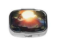 Pastillero Sunrise Background para viajes, organizador cuadrado portátil con compartimentos para medicamentos, vitaminas y suplementos, diseño de metal duradero.
