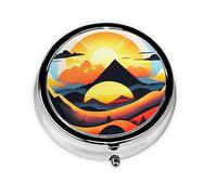 Pastillero Sunrise Mountainround, organizador redondo de 3 compartimentos, pastillero portátil para viajes.