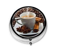 Pastillero taza de café arpillera granos de café pastillero para monedero lindo pequeño viaje organizador de pastillas de forma redonda