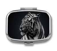 Pastillero Tiger Animals Big Cats Caja De Almacenamiento A De Humedad Cuadrada Portátil Del Dispensador Del Metal De 2 Compartimentos Con El Regalo Único Del Espejo