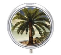 Pastillero tropical con diseño de palmera, bonito pastillero redondo, portátil, organizador de vitaminas para medicina, bolsillo