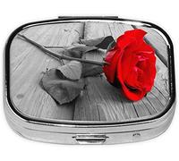 Pastillero, una rosa roja impresa, pastillero cuadrado para bolsillo o monedero, pastillero pequeño, organizador de pastillas de viaje