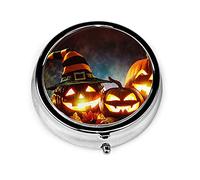 Pastillero Vela Encendida Calabazas de Halloween Impreso Estuche para pastillas para monedero Pequeño y lindo Organizador de pastillas redondo de viaje