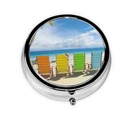 Pastillero verano playa sillas coloridas personalizado viaje pastillero redondo pastillero decorativo Metal medicina vitamina caja organizadora