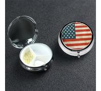 Pastillero vintage con la bandera de Estados Unidos de América, 3 compartimentos, organizador de pastillas de viaje portátil para bolsillo o bolso, caja redonda de medicinas, contenedor de vitaminas