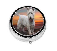 Pastillero, West Highland White Terrier Perros Montañas Blanco Redondo Pastillero Organizador de Medicina Caja de Pastillas de Viaje Organizador de Pastillas de Viaje