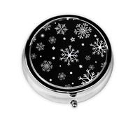 Pastillero WinterMeta con 3 compartimentos, diseño navideño de copos de nieve, color negro, organizador portátil