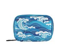 Pastilleros azules con patrón de onda de cultura china para medicina con compartimentos desmontables, organizador reutilizable para bolso